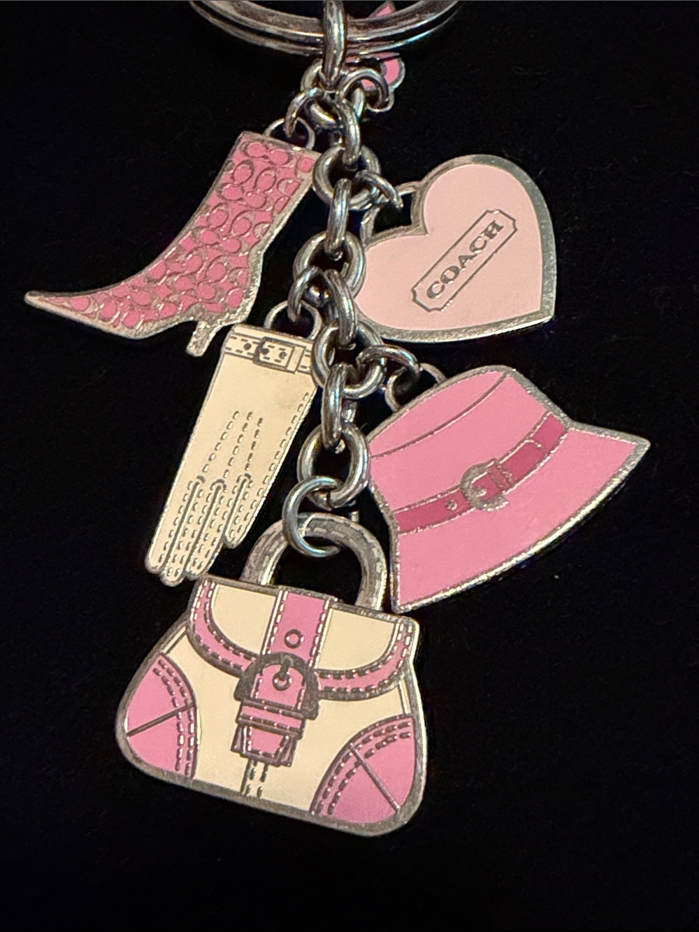 Coach Pink Multi-Charm Keychain with Heart, Boot & Purse - Picture 2 of 11